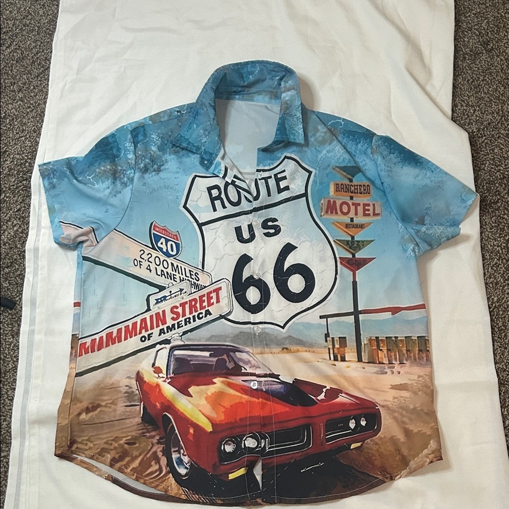Route 66 Graphic Casual Button Down Shirt